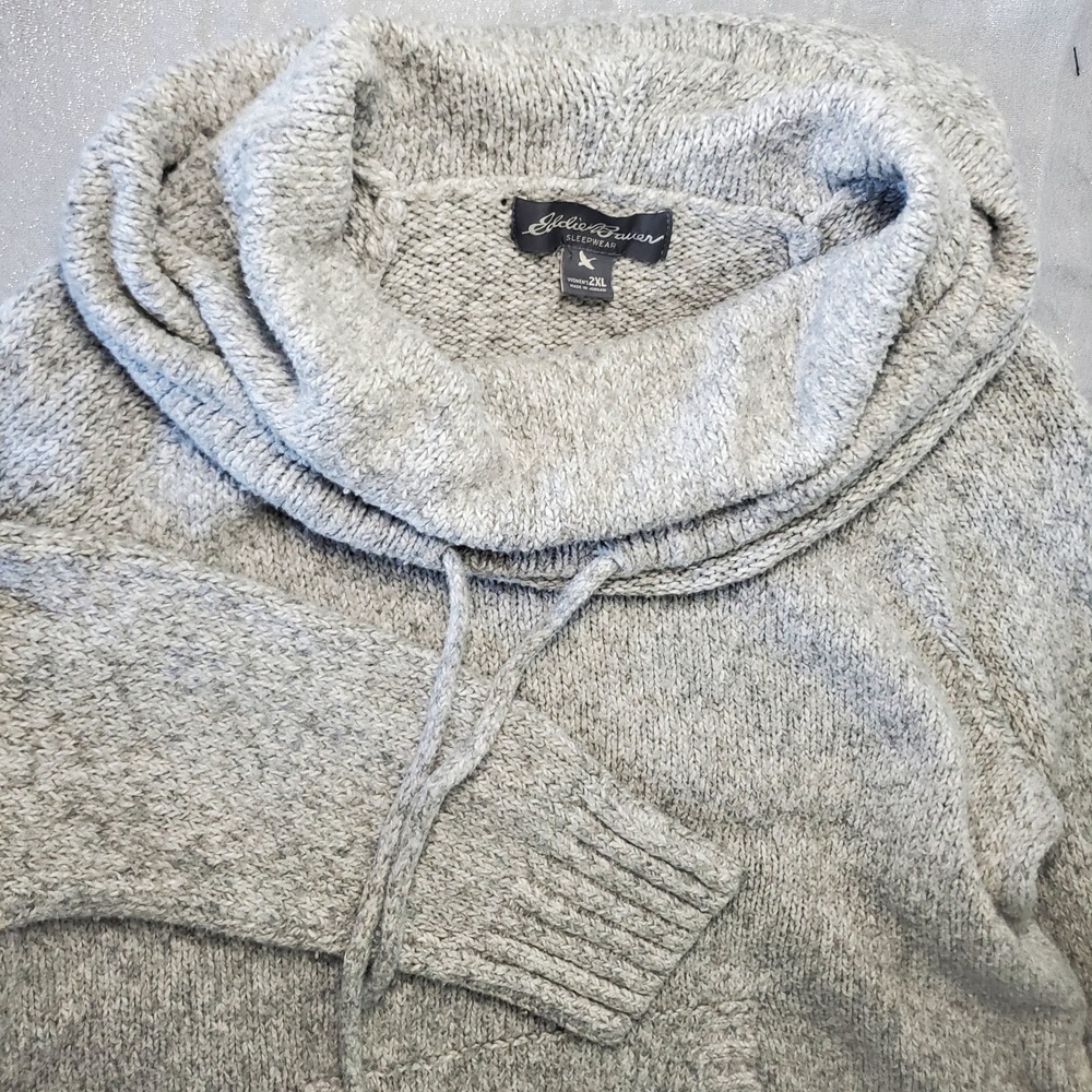 Eddie Bauer Womens Grey Knit Cowl Neck‎ Sweater Cabin Lounge Wear Size 2X